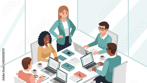 Team collaboration in modern office meeting with diverse professionals