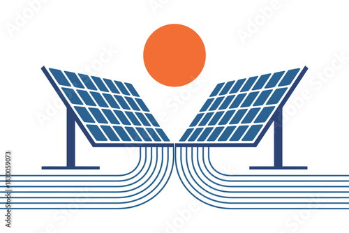 Two solar panels are connected to the grid, symbolizing renewable energy and environmental sustainability.