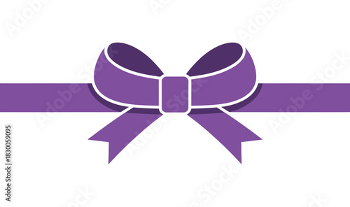 A simple purple bow is tied on a white background, symbolizing celebration and gifts.