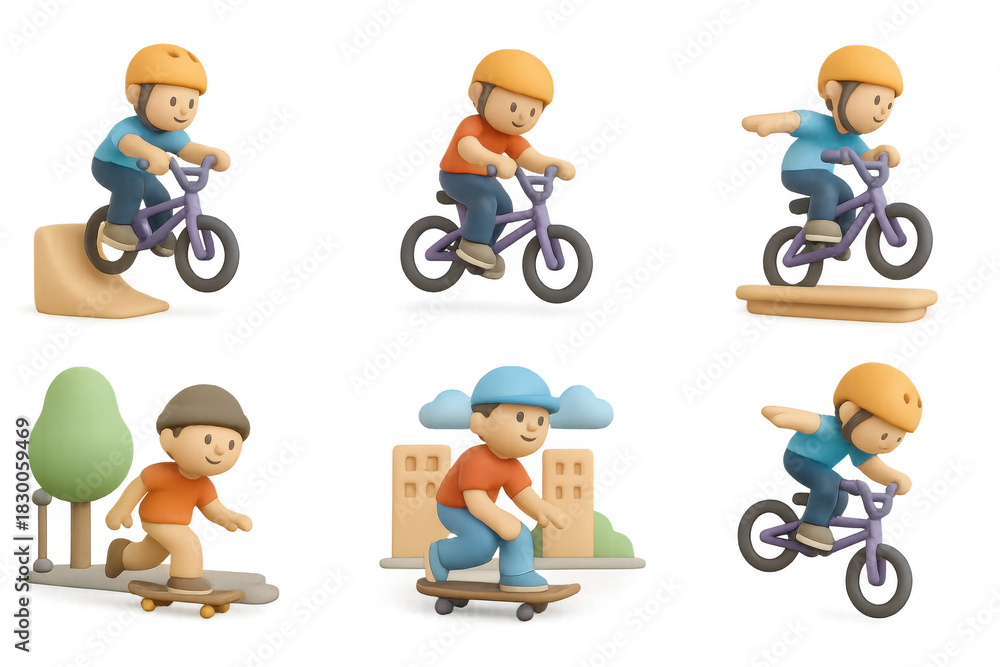 Fototapeta premium Urban bmx and skateboard icons set for youth-themed design projects