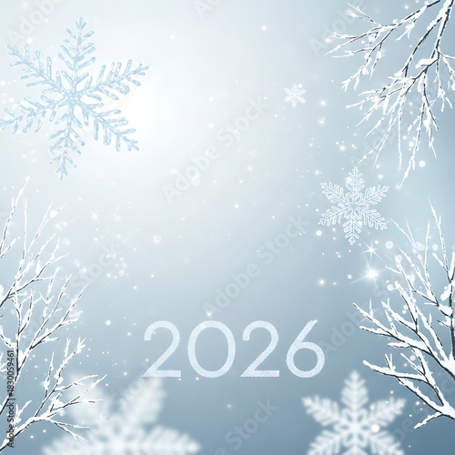 Happy new year 2026 winter background with snowflakes