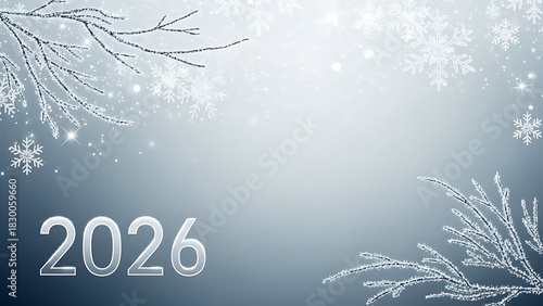 Happy new year 2026 greeting card with frosty branches