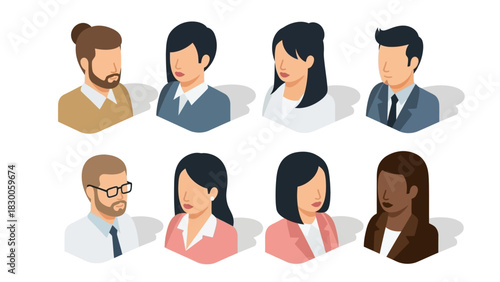 Isometric diverse business professionals set in modern style