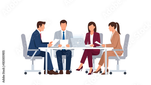 Business team meeting at conference table in modern office setting