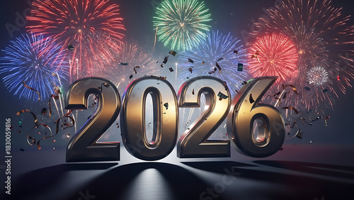 3d rendering of 2026 new year celebration with fireworks