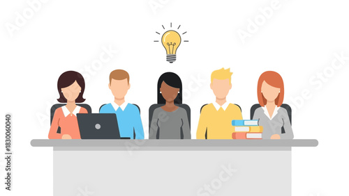 Team collaboration and brainstorming concept in flat design with diverse professionals