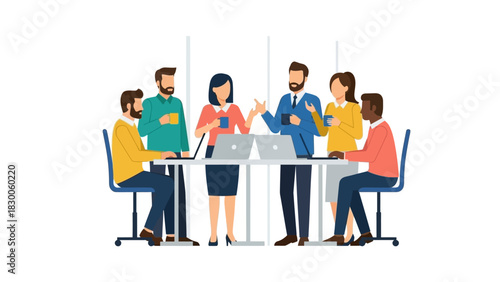 Collaborative office meeting with diverse team discussing projects