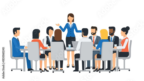 Business team meeting with female leader in modern office setting