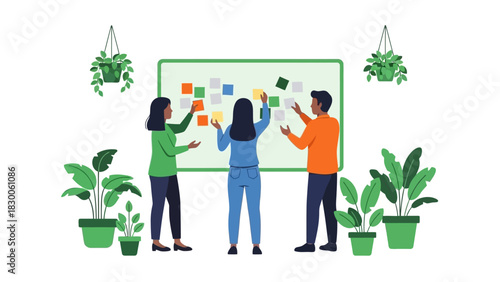 Team collaboration in modern office space with brainstorming and planning