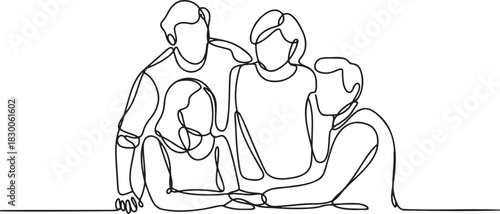 Continuous Line Drawing of Family Hugging Together