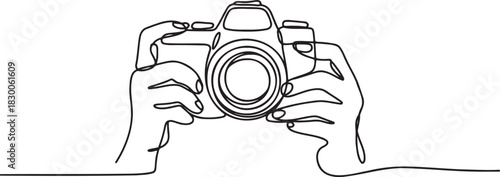 Continuous Line Drawing of Hands Holding Camera Lens