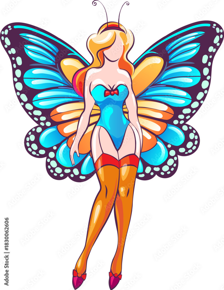 Naklejka premium Girl in butterfly masquerade costume