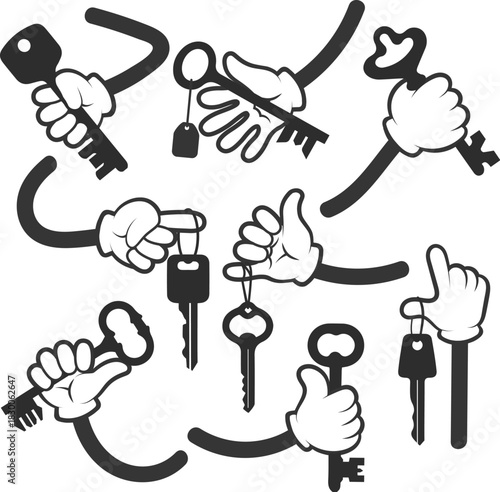 Comic arms hands holds keys