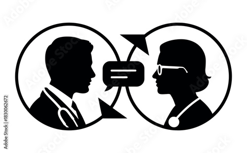 Two medical professionals communicate with each other in a visual representation.