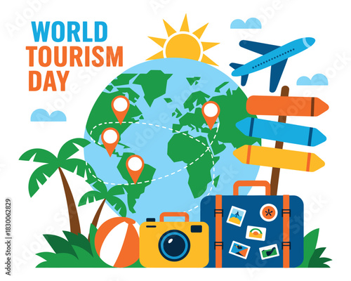 World Tourism Day celebrates global travel with iconic symbols of exploration.