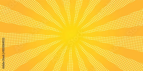 Yellow comic book background. Modern creative pop art orange halftone style background
