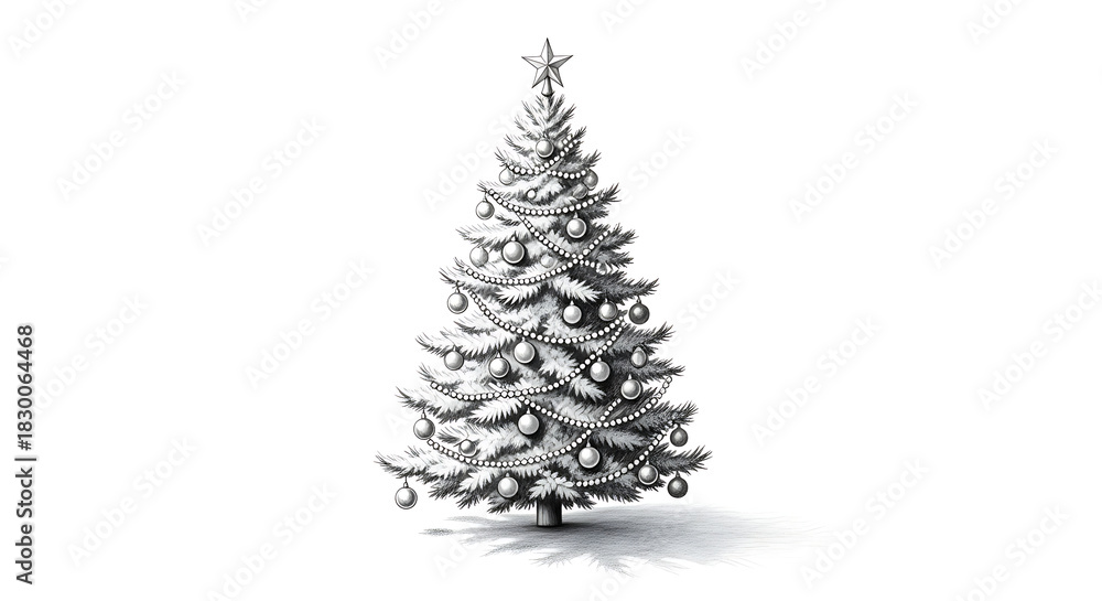 Obraz premium Elegant christmas tree with ornaments isolated on white background