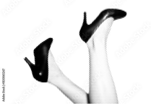 Halftone Stipple Effect Illustration of Elegant High Heels and Female Legs in Retro Aesthetic