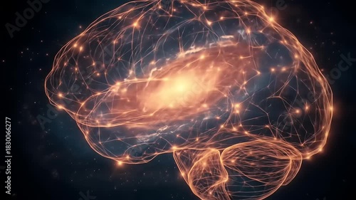 Glowing Brain with Neural Network.