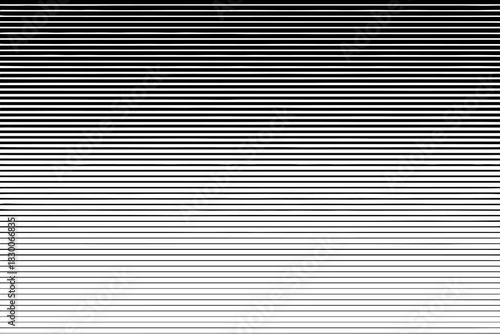 Line halftone gradation texture. Fading horizontal stripe gradient background. Repeating pattern backdrop. Black parallel thin to thick lines backdrop for overlay, print, cover, graphic design.