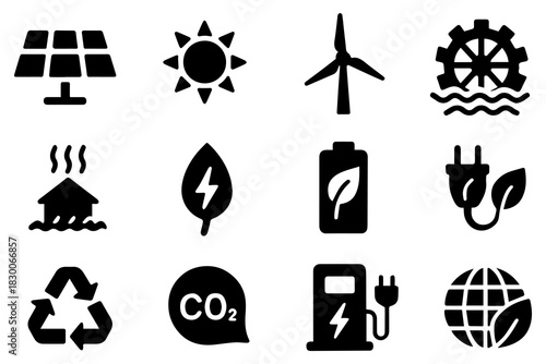 Renewable Energy Icons. Renewable energy research.
