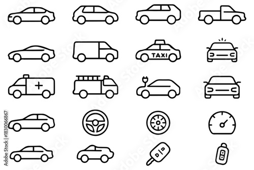 Simple line set of car icons.