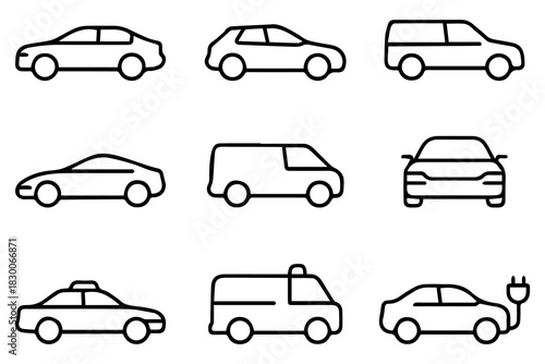 Simple line set of car icons.