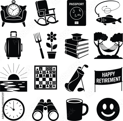 Retirement Lifestyle and Leisure Activity Icons