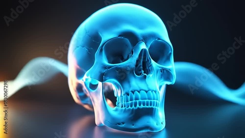 Glowing skull with blue light.