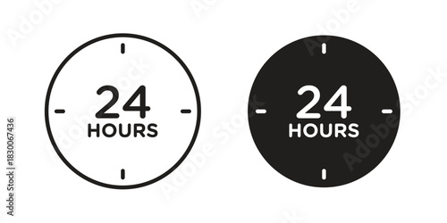 24 Hrs icon or logo pack. Vector Illustration Outline and flat