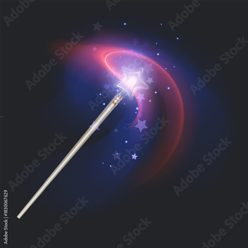 Fairytale magic wand fantastic magical light sparkle trail, Vector format