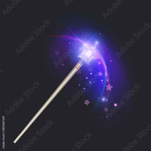 Fairytale magic wand fantastic magical light sparkle trail, Vector format