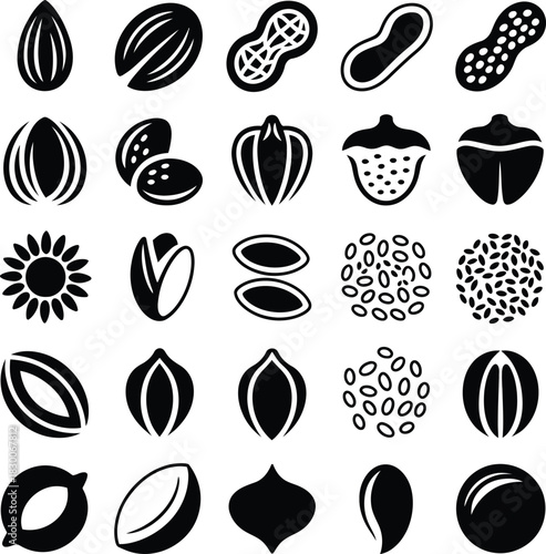 Nuts Seeds and Dry Snack Vector Icons