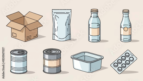 Collection of Various Packaging Materials for Recycling.