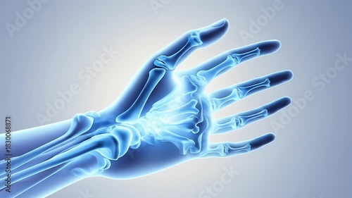 Hand skeleton xray anatomy closeup.