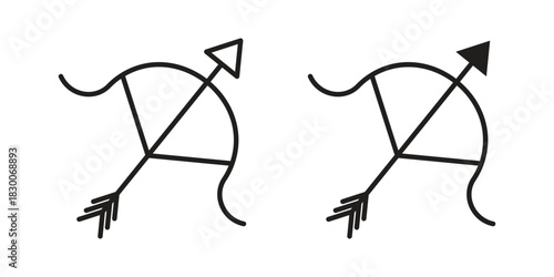 Bow arrow icon or logo pack. Vector Illustration Outline and flat