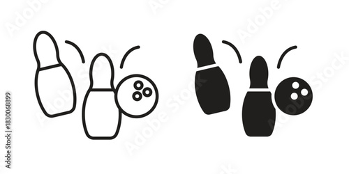 Bowling icon or logo pack. Vector Illustration Outline and flat