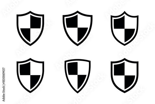 Six black and white shield icons arranged in a grid pattern on white background