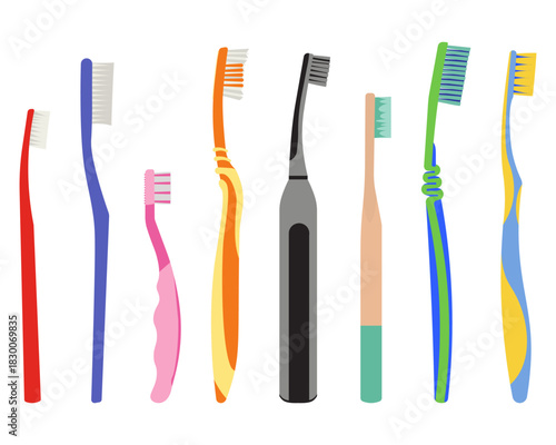 Toothbrush dental icons set. Flat illustration of 8 toothbrush dental icons for web