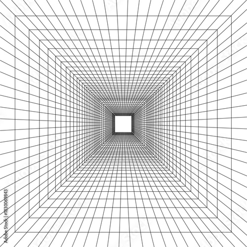 Room perspective grid background 3d Vector illustration. Model projection background template. Line one point perspective