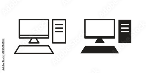 Computer icon or logo pack. Vector Illustration Outline and flat