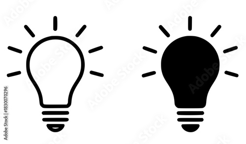 Icon, lamp illustration, black and white, outline and silhouette