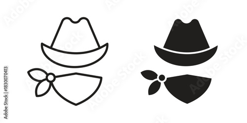 Cowboy icon or logo pack. Vector Illustration Outline and flat