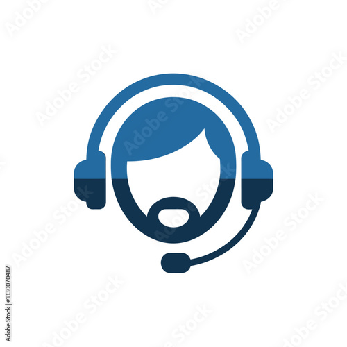A stylized icon of a person wearing headphones with a microphone, representing customer service.