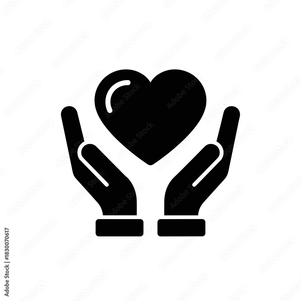 Fototapeta premium Hands holding heart symbol in black silhouette design 