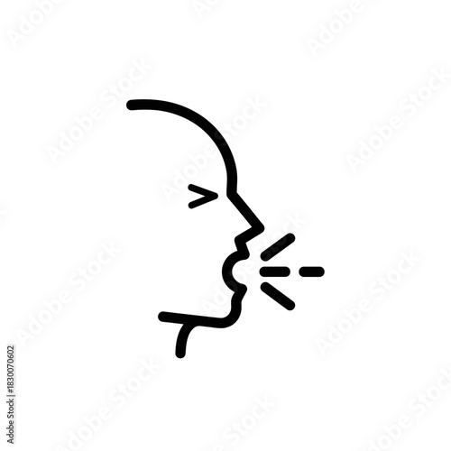 Outline of a person sneezing with sound waves on white background  