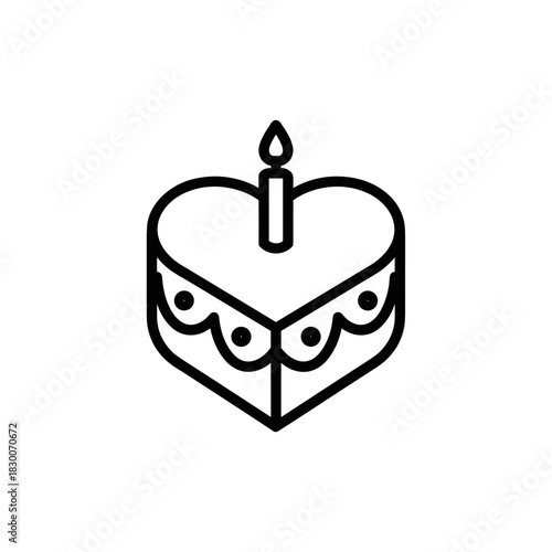 Heart-shaped birthday cake with candle and decorative frosting  