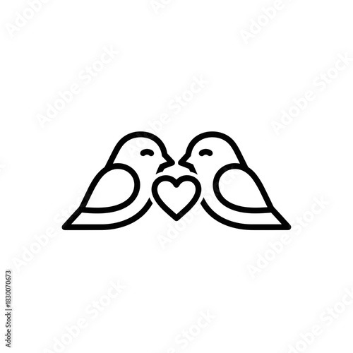 Two birds facing each other with a heart shape between them  