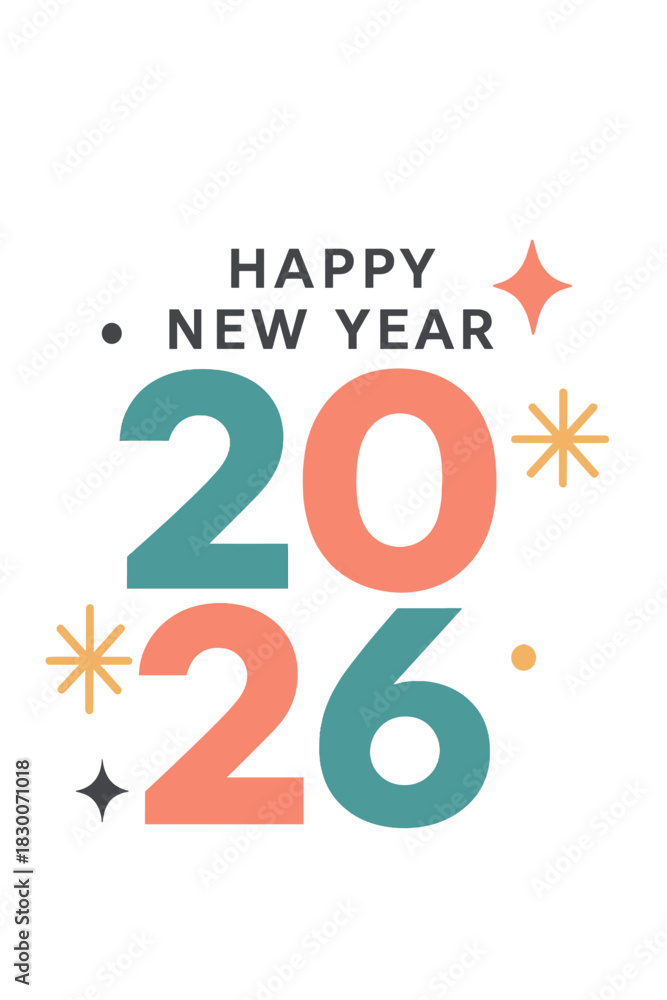 Obraz premium New Year A contemporary and streamlined graphic design celebrating Happy New Year capturing the spirit of fresh starts and hopeful outlook