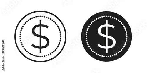 Dollar icon or logo pack. Vector Illustration Outline and flat